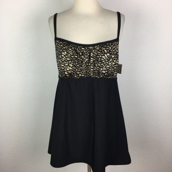 Chico's  Jackie Black Animal Print NWT Swimsuit 10 - Picture 1 of 6